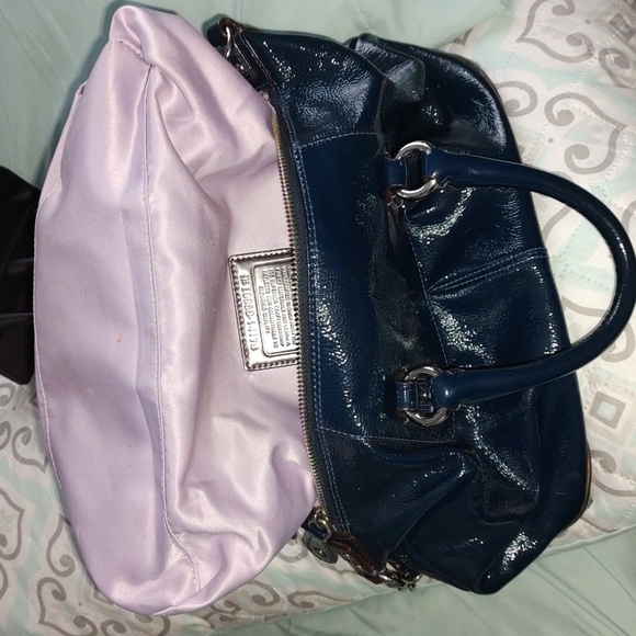 Coach Madison Sabrina dark teal blue patent leather satchel. 14178 MSRP$458 GUC - Picture 7 of 16